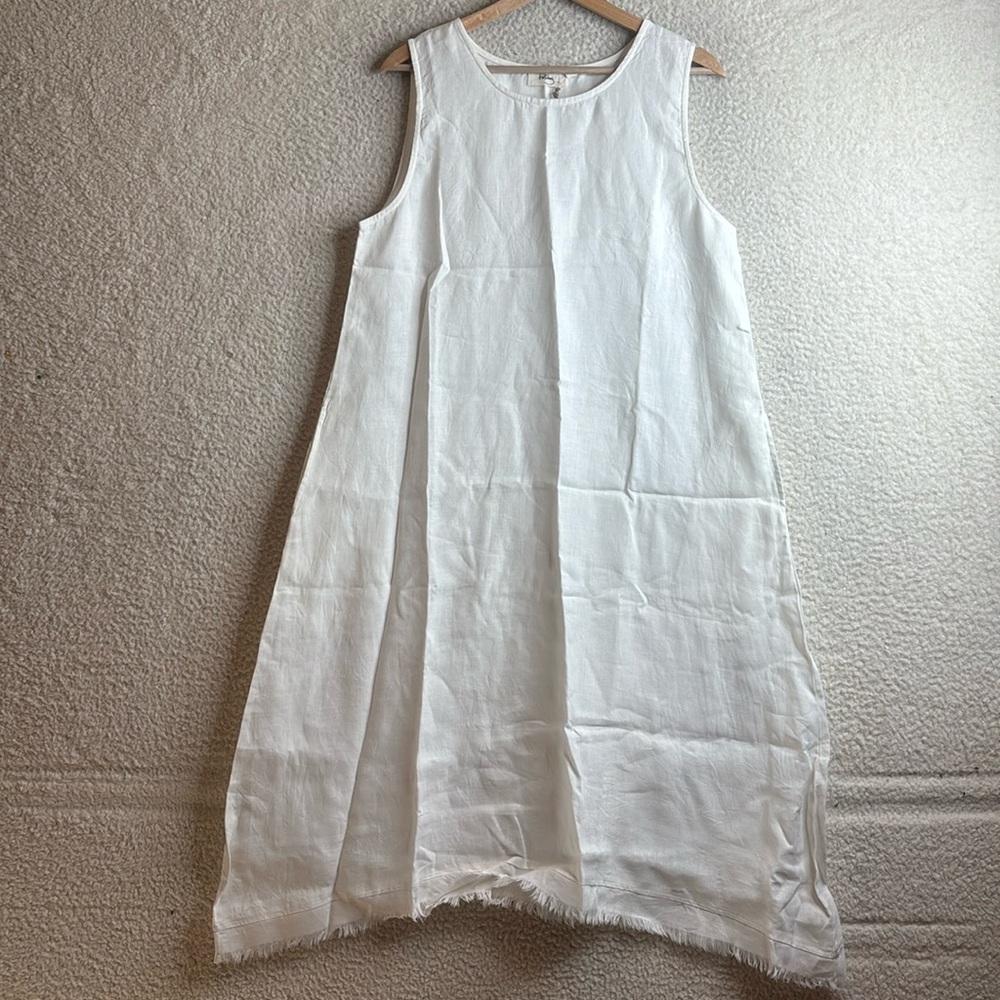 White Sleeveless Linen Dress - Unbranded